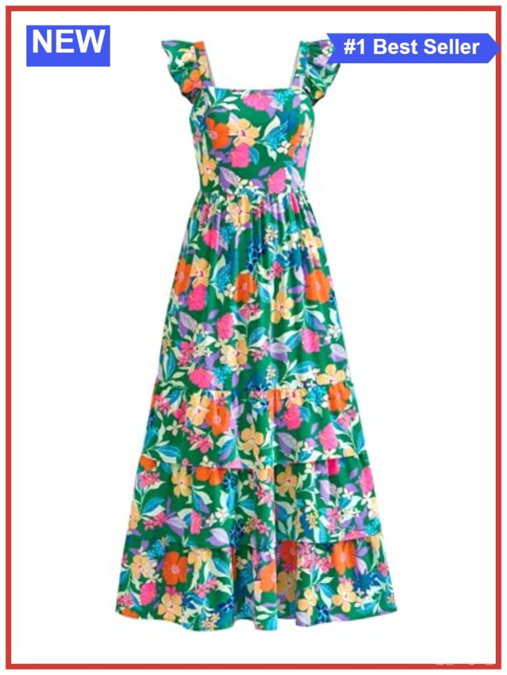 Ruffle Strap Smocked A-Line Boho Floral Maxi Dress with Pockets